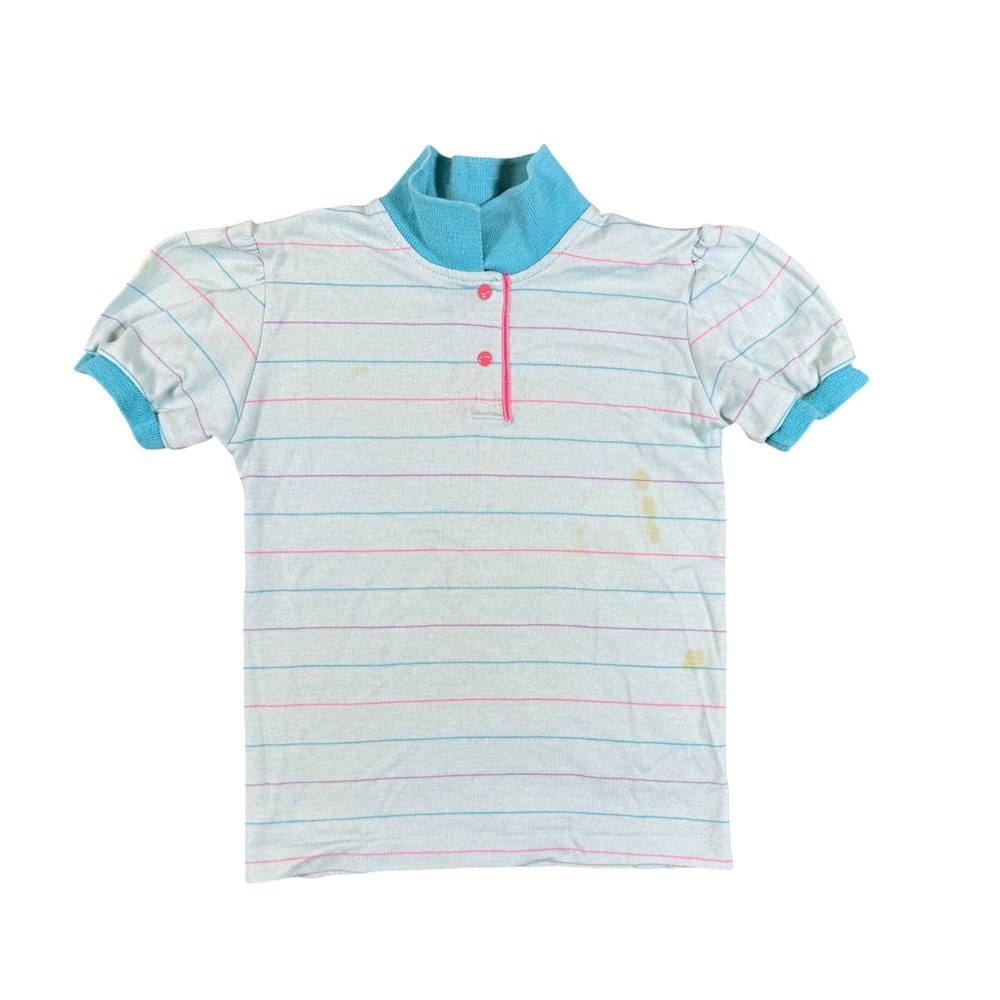 Vintage Health-tex Girls Blue Striped Mock Neck Polo Shirt Size 6x Made in USA
